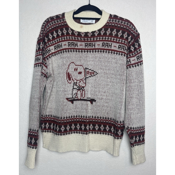 Snoopy's World's Greatest Vintage Unisex Rah Rah Rah Sweater Size Large Red Gray - Picture 1 of 11